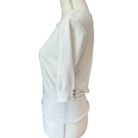 GRACE Sweater Womens M White Short Sleeve Cardigan Faux Pearl Buttons - Picture 5 of 9